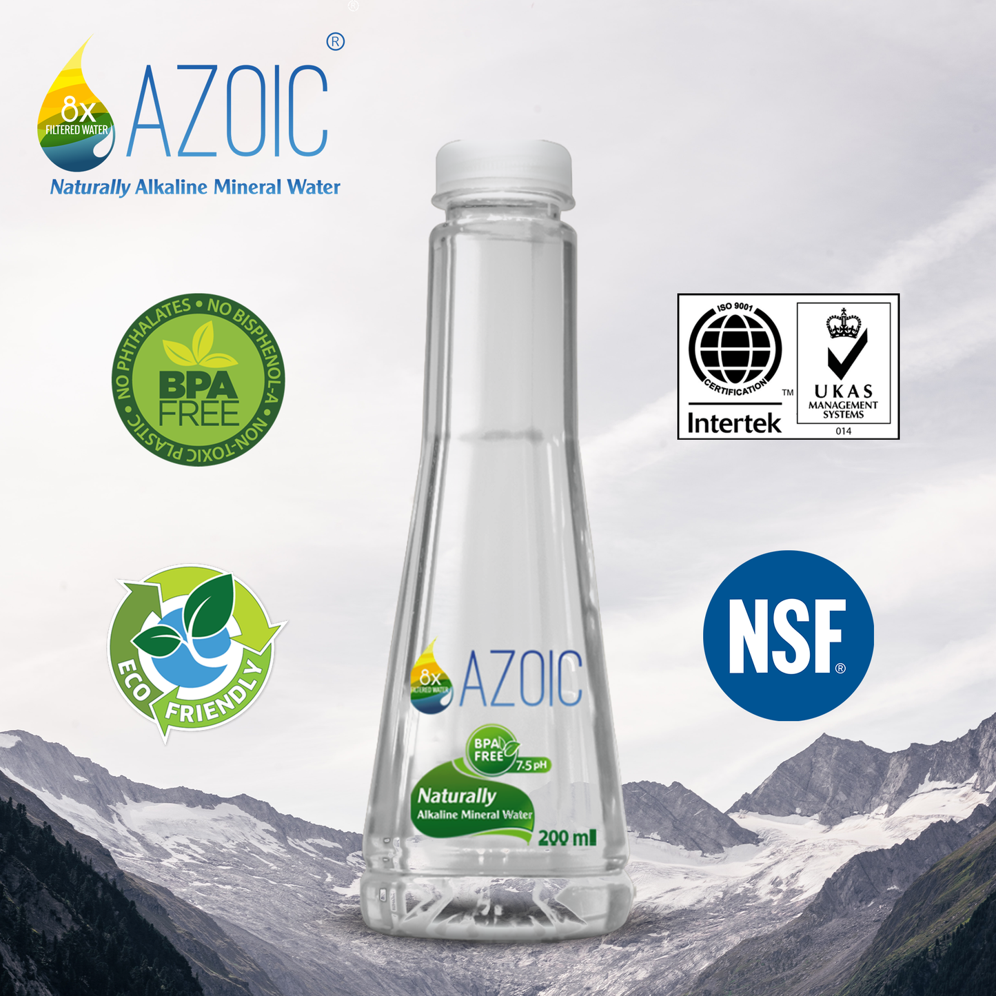 AZOIC BPA Free Natural Alkaline Mineral Water Bottles (Pack of 35 Bottles, 200ml per Bottle)